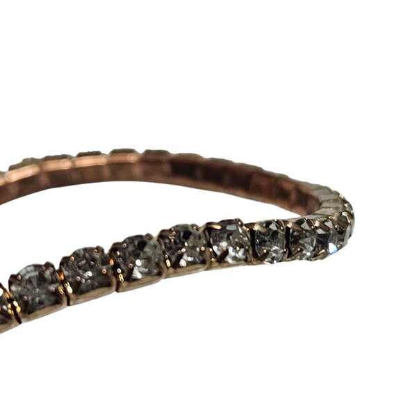 Elegant Vintage Rose Gold Tone Tennis Bracelet Crystal Accents Classic Jewelry - Picture 3 of 4